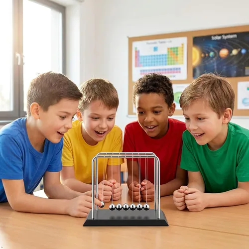 Vista 4 de Bolas de equilibrio grandes de Newton Cradle con 7 bolas de ciencia física, decoración de escritorio para oficina en casa