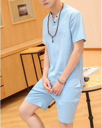 Vista 4 de MANTORS Conjunto deportivo de verano de 2 piezas para hombre, ropa deportiva casual de manga corta y pantalones cortos