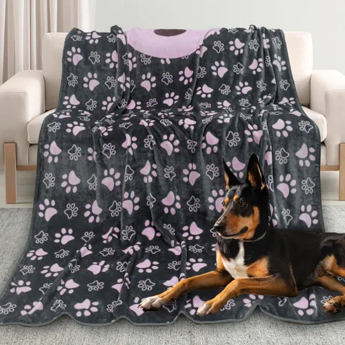 Vista 17 de Manta Suave para Perros para Perros Grandes - Manta Mullida para Mascotas para Gatos y Cachorros, Manta Reversible con Diseño de Huellas de Pata gris