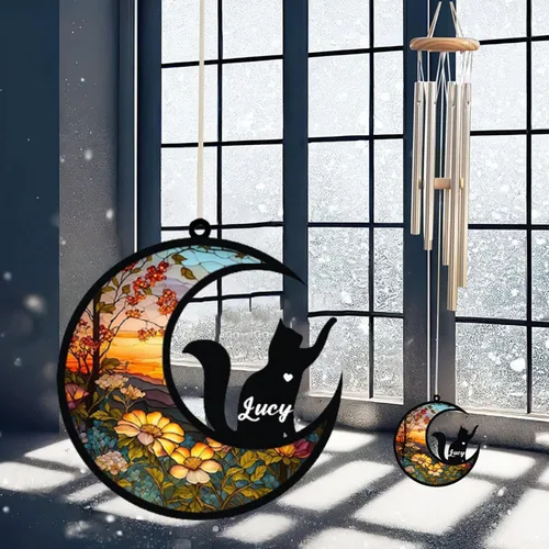 Vista 4 de Campanilla de viento conmemorativa personalizada para gatos, regalo de condolencias por pérdida de mascotas, regalo conmemorativo para gatos