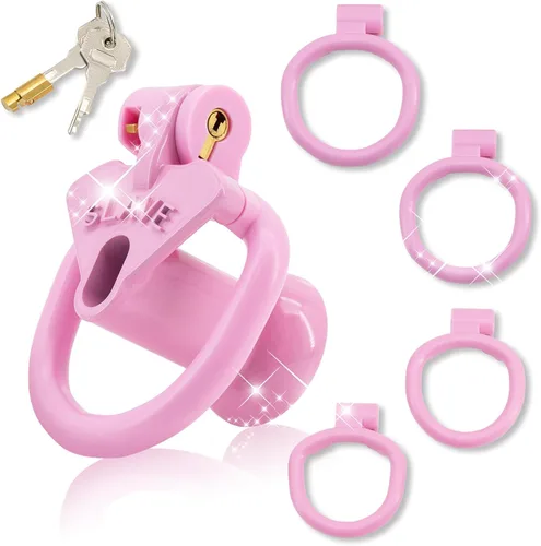 Vista 8 de Juego de dispositivos de castidad ligeros y transpirables con 4 penisrings invertidos Sissy Cock Cage SM Juguetes sexuales para adultos con bloqueo