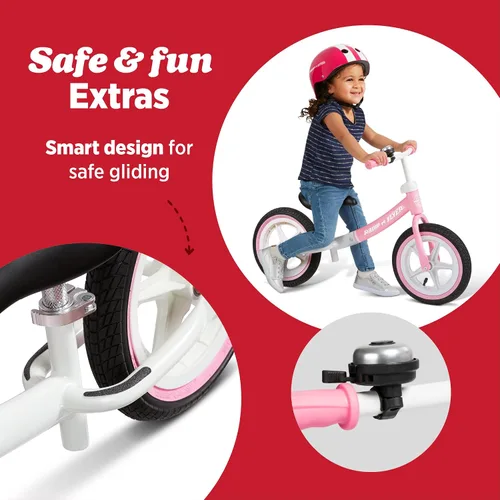 Vista 5 de Radio Flyer Air Ride Balance Bike, for Kids Ages 1.5-5 Rosa - Nuevo