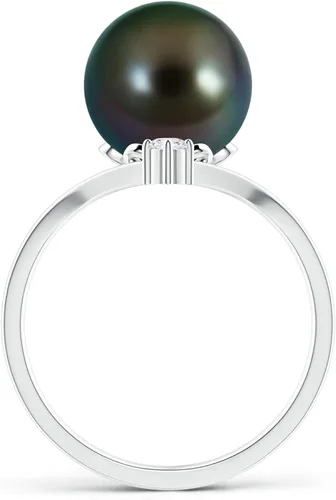 Vista 2 de Angara Anillo solitario de perlas cultivadas de Tahití natural para mujeres, niñas en plata de ley, oro macizo de 14 quilates, regalo de joyería