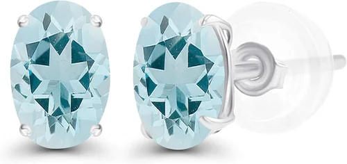Vista 10 de Aretes de plata de ley 925 maciza chapados en oro de 0.276 x 0.197 in ovalados con piedra natal genuina para mujer, aretes de tuerca con piedras