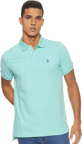 Vista 27 de Polo de piqué de algodón sólido para hombre con pequeño Pony Gris jaspeado