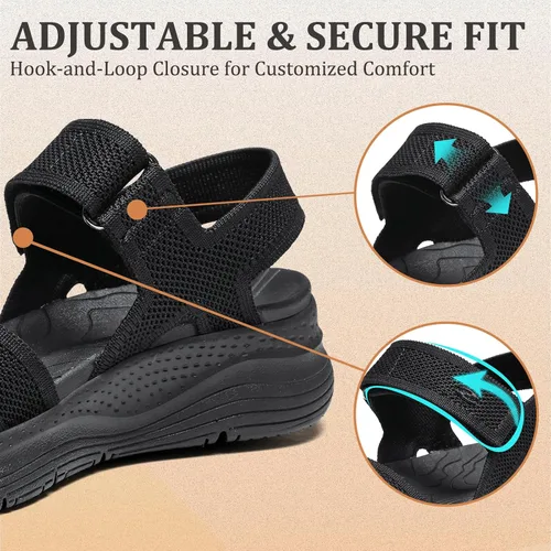 Vista 4 de Bravover Sandalias ortopédicas para caminar para mujer, cómodas, con soporte de arco para fascitis plantar, con correa ajustable ultraligera