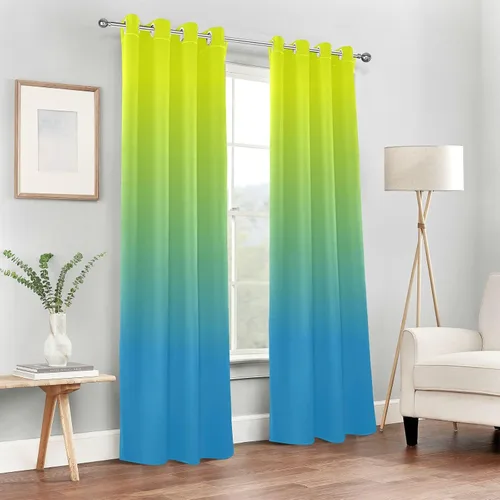 Vista 6 de Cortinas amarillas y azules de 84 pulgadas, 1 pieza, cortinas de puerta para tratamientos de ventanas, divisores de habitación, cortinas de cocina