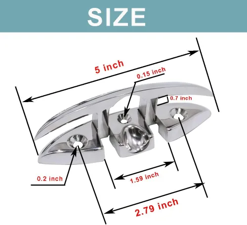 Vista 3 de Marine Dock Cleats 5inch/6 inch Folding Boat Cleat 316 Stainless Steel Flip Up Cleats for Boat Kayak and Decoration of 2 pcs with Screws
