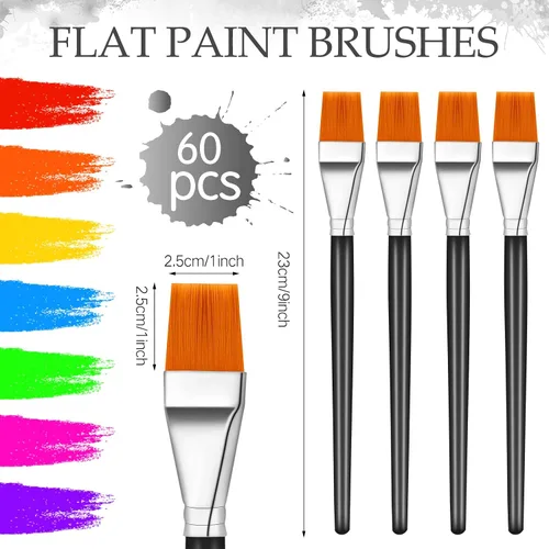 Vista 2 de Crtiin 60 pinceles planos para pintura acrílica, pinceles grandes de pintura acrílica a granel, pinceles de pintura para acuarela, detalles de óleo