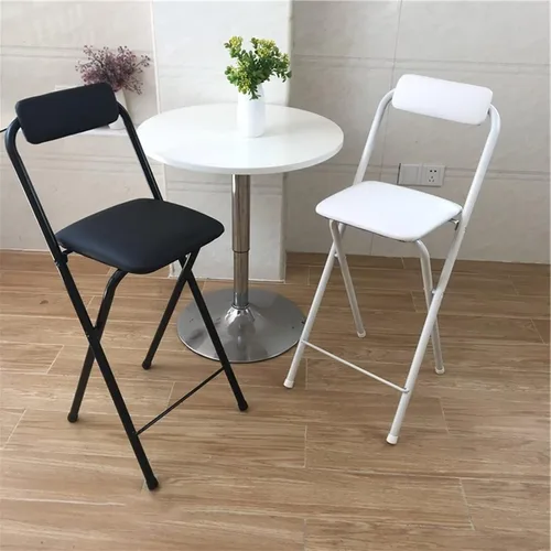 Vista 4 de Taburete de bar plegable con respaldo, estilo moderno/minimalista, negro/blanco, asiento de piel sintética, 3 opciones de altura: 25.5/27.5/29.5