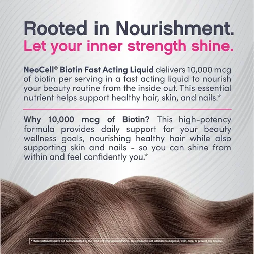 Vista 7 de NeoCell Biotin Liquid Drops 10000mcg 2 onzas líquidas Suplemento de acción rápida Sabor a bayas cabello, piel y uñas