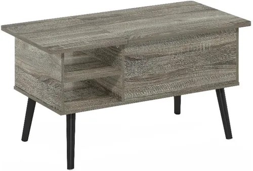 Vista 8 de Furinno Jensen - Mesa auxiliar de madera con parte superior elevadora de patas con compartimento oculto y estante lateral abierto para sala