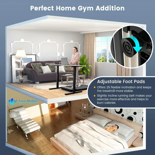 Vista 4 de GYMAX Almohadilla para caminar, 2 en 1, instalación gratuita debajo del escritorio, con monitor LED, aplicación inteligente/control remoto y altavoz
