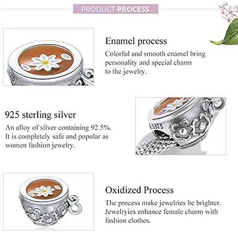 Vista 4 de Pulseras de cuentas de tetera para mujer, plata esterlina, cristal azul, circón, cuentas de taza de té para pulseras o collares