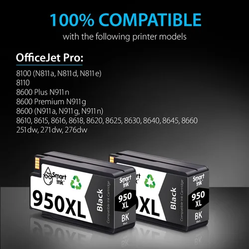 Vista 2 de Smart Ink Cartuchos de tinta compatibles de repuesto para HP 950XL HP 950 XL (2 paquetes combinados de color negro) para usar con impresora HP