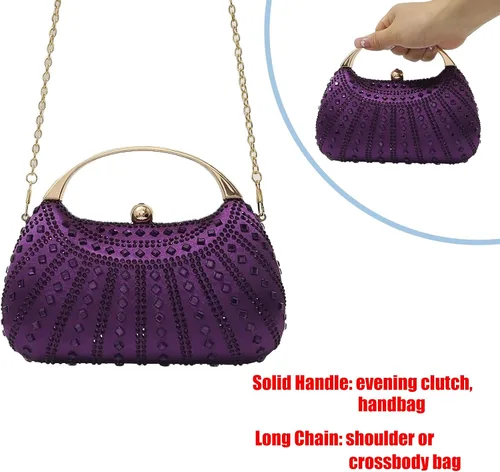 Vista 6 de HUANG ZHUANG Elegante bolso de mano de cristal con diamantes de imitación para mujer, bolso de fiesta, boda, baile de graduación, bolsa brillante