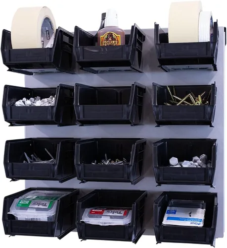 Vista 5 de OmniWall Sistema de almacenamiento de contenedores: sistema de organización de herramientas de garaje de metal montado en la pared de 16 x 16 Negro