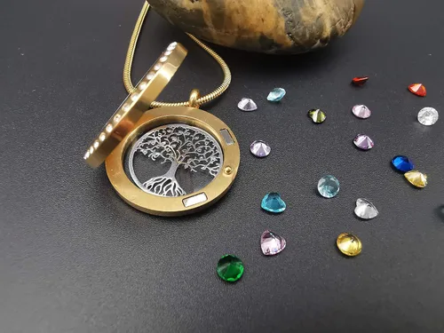 Vista 3 de GOKING Collar de árbol de la vida, colgante flotante con 24 piedras de nacimiento para mujeres y niñas, colgante redondo de acero inoxidable