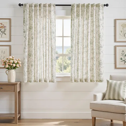 Vista 15 de jinchan Amlie - Cortinas florales de lino de 63 pulgadas de largo para sala de estar, dormitorio, casa de campo, cortinas de decoración de campo