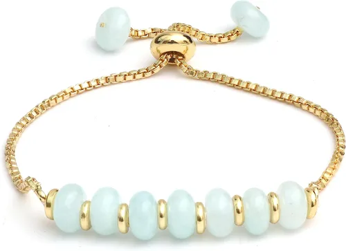 Vista 28 de Gempires - Pulsera de cuentas redondas naturales, chapada en oro amarillo de 14 quilates, joyería hecha a mano, pulseras ajustables para mujer