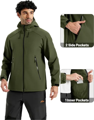 Vista 6 de MAGCOMSEN Chaqueta impermeable Softshell para hombre, con forro polar, ligera, con capucha, rompevientos, para invierno, senderismo, táctica