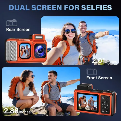 Vista 7 de Maxmango V08 Pro - Cámara subacuática de 49 pies, cámara digital impermeable WiFi de 8K 90MP con pantalla táctil, a prueba de polvo, a prueba