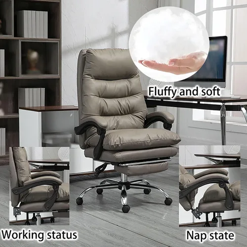 Vista 6 de Silla de oficina ejecutiva con reposapiés, silla de oficina grande y alta, silla de oficina ergonómica de piel sintética, sillas de escritorio