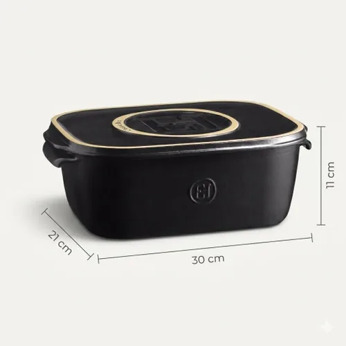 Vista 4 de Emile Henry, Caja de almacenamiento de queso negro/bandeja para servir, 12 x 8 x 4.4 pulgadas