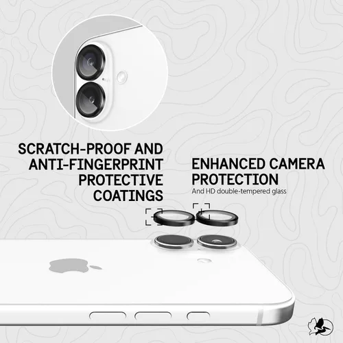 Vista 3 de Pelican Protector de lente de cámara con anillos de aluminio para iPhone 16 / iPhone 16 Plus - Vidrio templado 9H - Resistente a los arañazos