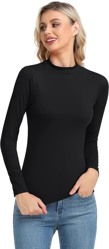 Vista 2 de Camiseta térmica básica de manga larga para mujer ligera con cuello alto ajuste delgado suave