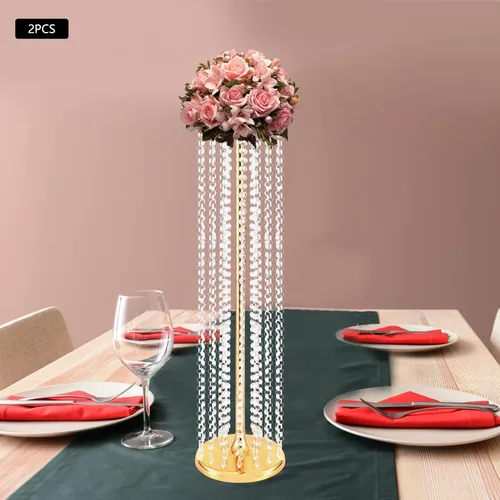 Vista 2 de 2 centros de mesa de boda para mesas, jarrones de 35.5 pulgadas de alto para centros de mesa de metal dorado para decoración de mesa para boda