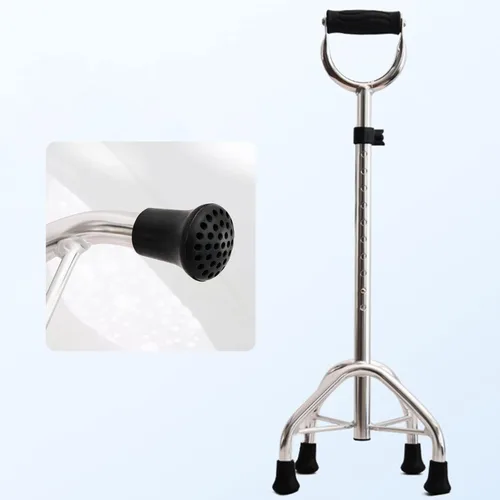 Vista 6 de Bastón cuádruple para ancianos, tetrápodo ajustable con 4 patas, base grande, cómodo mango en forma de U, ayuda de movilidad ligera de aluminio