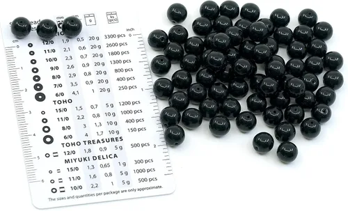 Vista 6 de Juego de 275 cuentas de cristal redondas checas, color negro azabache, 0.118 in (100 unidades), 0.157 in (100 unidades), 0.236 in (50 unidades)