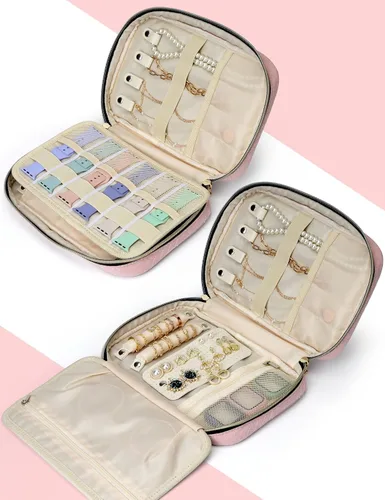 Vista 2 de heouvo Travel Jewelry Organizer Case with Foldable Watch Bands Holder Portable Jewelry Storage Carrying Bag for Rings Earrings Necklaces Bracelets