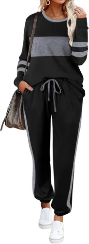 Vista 88 de Aloodor conjunto deportivo de 2 piezas para mujer, con sudadera con cuello redondo, sin botones