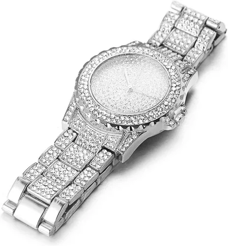Vista 5 de Halukakah ECLIPSE - Reloj de diamantes para hombre, con diamantes completos, chapado en oro real de 18 quilates, chapado en oro blanco platino