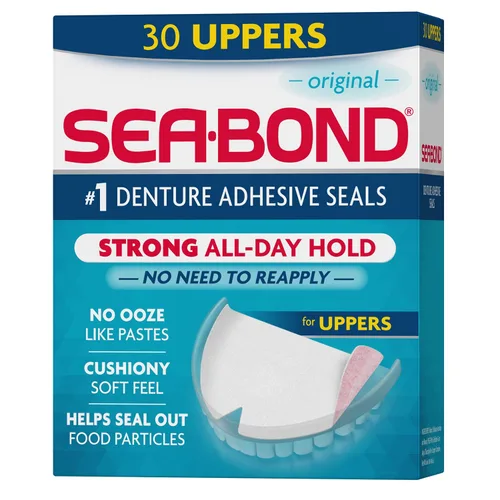 Vista 11 de Sellos Adhesivos Seguros para Dentaduras Sea Bond, Inferiores Originales, Sin Zinc, Sujeción Todo el Día, Sin Desorden, 15 Unidades (Paquete de 1)