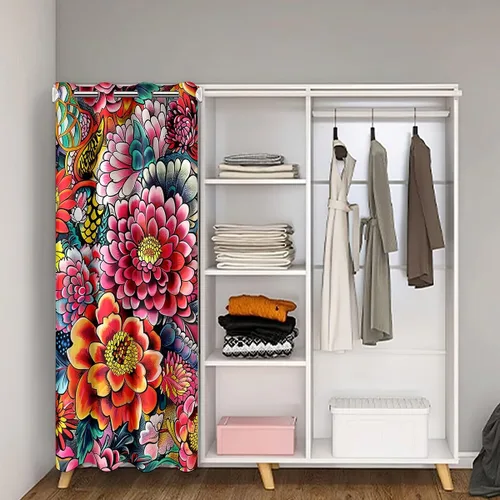 Vista 2 de Cortina opaca bohemia floral para dormitorio, cortina bohemia para puerta, 34 pulgadas de ancho x 80 pulgadas de largo, cortina de jardín de plantas