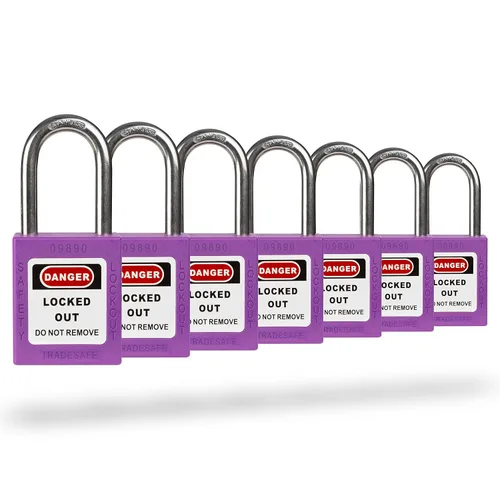 Vista 13 de TRADESAFE Juego de cerraduras de bloqueo - 7 candados iguales con llave roja, 2 llaves por cerradura, cerraduras Loto compatibles con OSHA