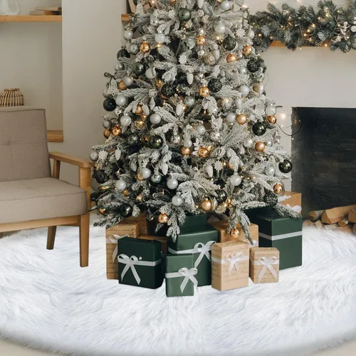Vista 9 de Jenaai Falda de Árbol de Navidad Grande de 80 Pulgadas Falda de Árbol de Navidad Extra de Piel Sintética y Terciopelo Afelpado para Decoraciones
