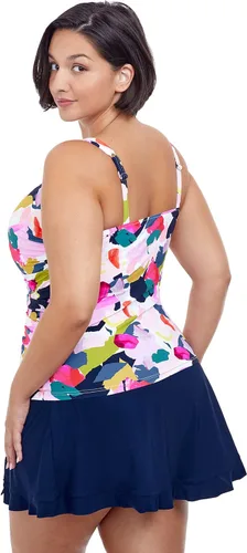 Vista 3 de Profile by Gottex Tankini de natación de lona con cuello cuadrado para mujer