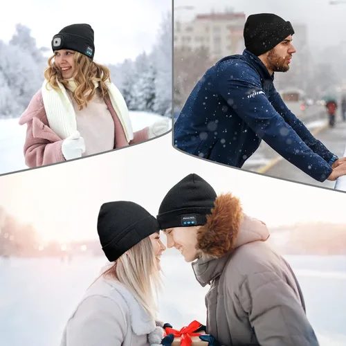 Vista 7 de Tutuko Gorro unisex Bluetooth con luz, micrófono de altavoz integrado, gorra de faro con auriculares, regalo técnico para hombres y mujeres