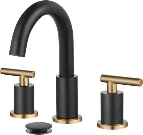 Vista 13 de gotonovo Grifo de Lavabo de Baño de 3 Orificios 2 Manijas con Desagüe Emergente con Válvulas Mezcladoras de Agua Caliente y Fría Grifo de Baño Negro