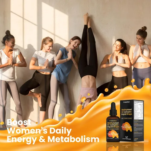 Vista 8 de Methylated B Complex Liquid Drop, vitaminas del complejo B líquido para mujeres, con metil B12, metilfolato, B1, B3, B5, B6, B7, C, Omega-3