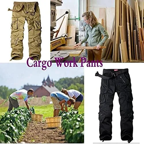 Vista 7 de Pantalones cargo de trabajo para mujer, de algodón, con 8 bolsillos, informal, estilo de combate militar
