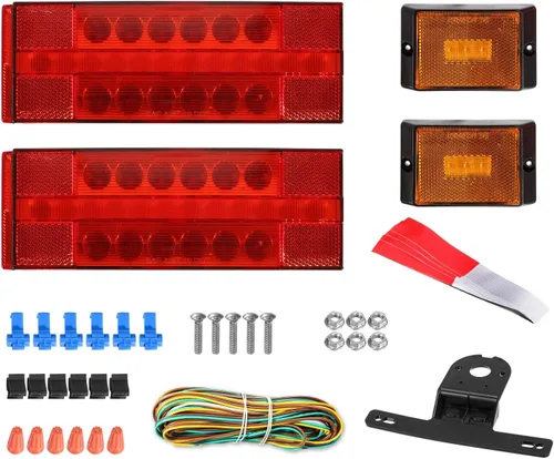 Vista 2 de Partsam Kit de luces LED sumergibles para remolque de camión con marcadores laterales, cable de remolque de 7 vías con caja de conexiones de 7