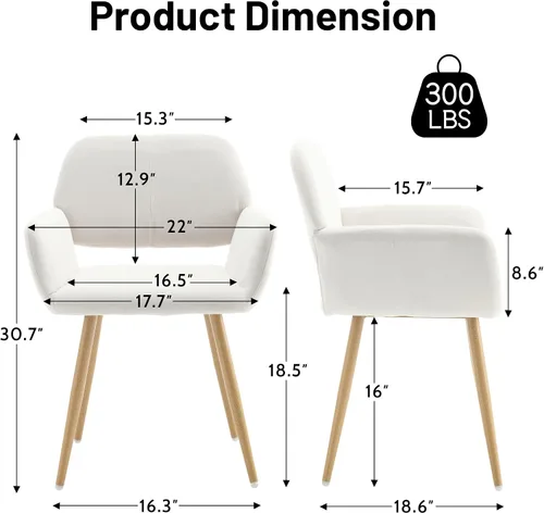 Vista 3 de KCC Sillas Pequeñas y Modernas con Brazos para Comedor 1 Pieza, Asiento Lateral Tapizado en Terciopelo de Mediados de Siglo Club para Invitados