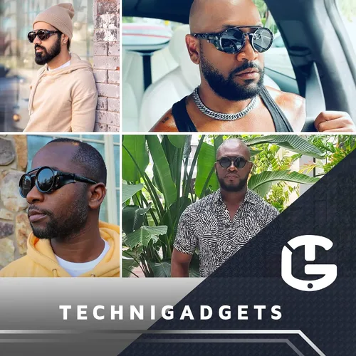 Vista 8 de Technigadgets Finnegan Steampunk - Lentes de sol retro para hombre y mujer, con escudo lateral de cuero, doble puente de plástico, marco de Negro