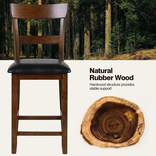 Vista 4 de NAFORT Juego de 2 taburetes de bar de altura de mostrador, sillas de comedor altas de madera maciza de 25.5 pulgadas con cojín, taburetes