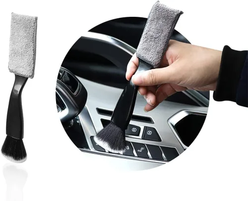 Vista 9 de Ziciner 2 cepillos de doble cabezal para limpieza de coche, cepillos suaves para detalles de plumero interior de automóvil, pantalla universal